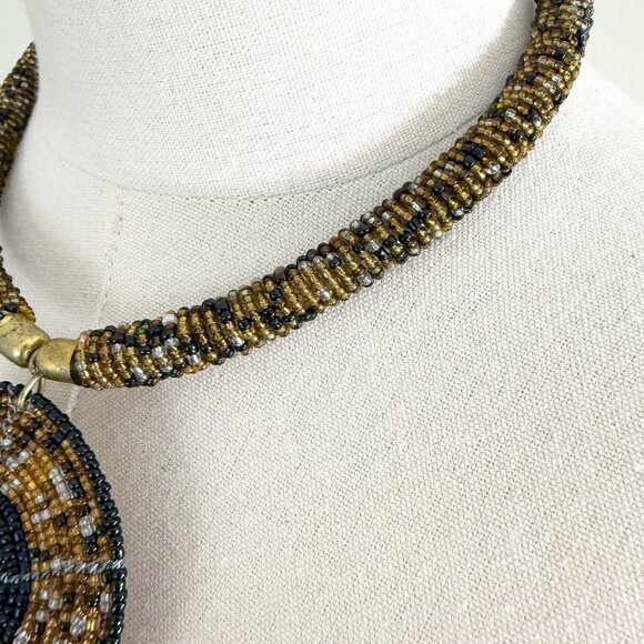 Vintage Brown and Black Beaded Statement Necklace EUC Hook Closure - Picture 3 of 6